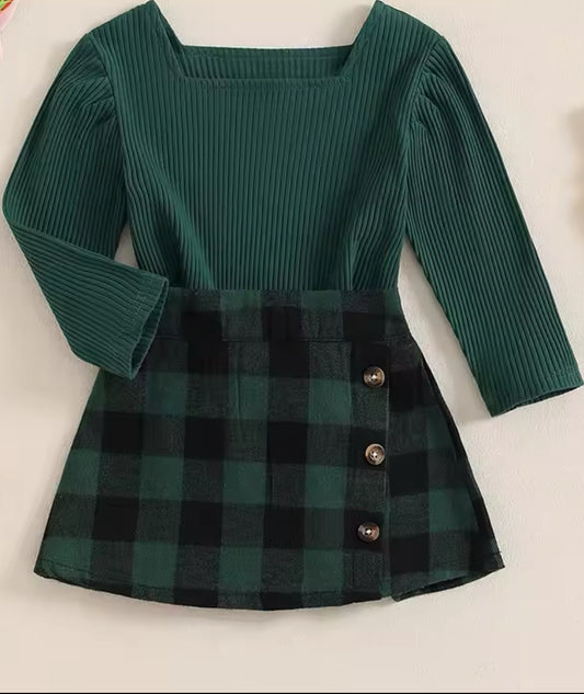 Black & Green Skirt Set